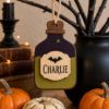 Picture of Personalized Halloween Potion Bottle Ornament, Custom Name Wooden Decor, Kids Halloween Gift, Spooky Tree Decor, Pumpkin Ghost Bat Keepsake
