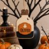 Picture of Personalized Halloween Potion Bottle Ornament, Custom Name Wooden Decor, Kids Halloween Gift, Spooky Tree Decor, Pumpkin Ghost Bat Keepsake
