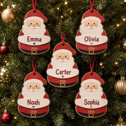 Picture of Personalized Santa Ornament, Custom Name Christmas Ornament, Kids Christmas Gift, Wooden Santa Keepsake, 2026 Xmas Tree Decor, Family Gift