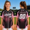 Picture of Personalized Kids Racing Baseball Jersey, Custom Name Number Racer Shirt, Checkered Flag Youth Sports Jersey, Blue Green Team Uniform