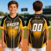 Picture of Personalized Kids Racing Baseball Jersey, Custom Name Number Racer Shirt, Checkered Flag Youth Sports Jersey, Blue Green Team Uniform