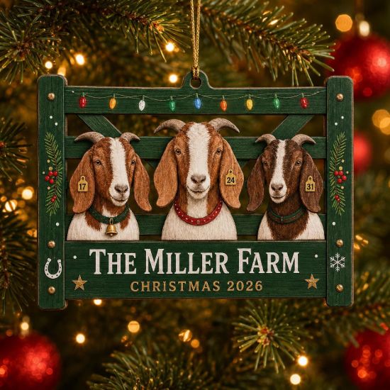 Picture of Personalized Goat Christmas Ornament, Custom Farm Name Ornament, Goat Lover Gift, Farmhouse Christmas Decor Farmer Family Keepsake Gift 2026
