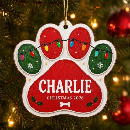 Picture of Personalized Dog Paw Christmas Ornament, Custom Pet Name Ornament, Dog Lover Gift, Puppy Keepsake, 2026 Christmas Tree Decor, Pet Xmas Gift