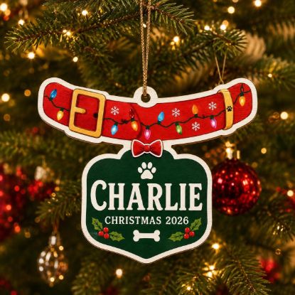 Picture of Personalized Dog Collar Ornament, Custom Pet Name Christmas Ornament, Dog Lover Gift, Dog Mom Dad Gift, 2026 Pet Keepsake, Xmas Tree Decor
