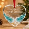 Picture of Personalized Engagement Ornament 2026, Custom Couple Names Beach Ornament, Crystal Glass Heart, Coastal Engagement Gift, Christmas Keepsake