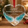 Picture of Personalized Engagement Ornament 2026, Custom Couple Names Beach Ornament, Crystal Glass Heart, Coastal Engagement Gift, Christmas Keepsake