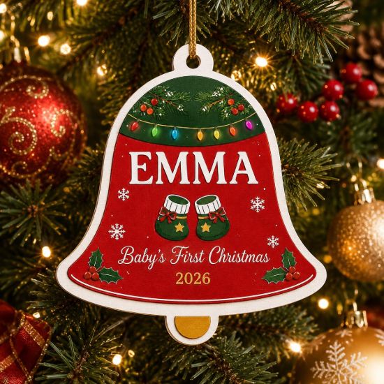Picture of Personalized Baby First Christmas Ornament, Custom Name Bell Ornament, Newborn Keepsake, Baby 1st Christmas Gift, 2026 Christmas Tree Decor