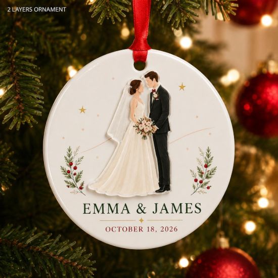 Picture of Personalized Wedding Ornament, Custom Couple Christmas Ornament, Bride Groom Keepsake, Wedding Date Gift, 2 Layer Newlywed Ornament 2026