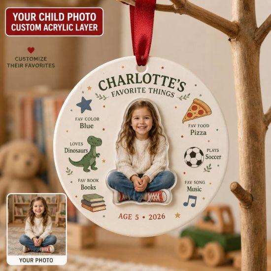 Picture of Personalized Kids Favorite Things Ornament, Custom Photo Child Christmas Gift, Age Milestone Keepsake, 2 Layer Ceramic Acrylic Ornament 2026