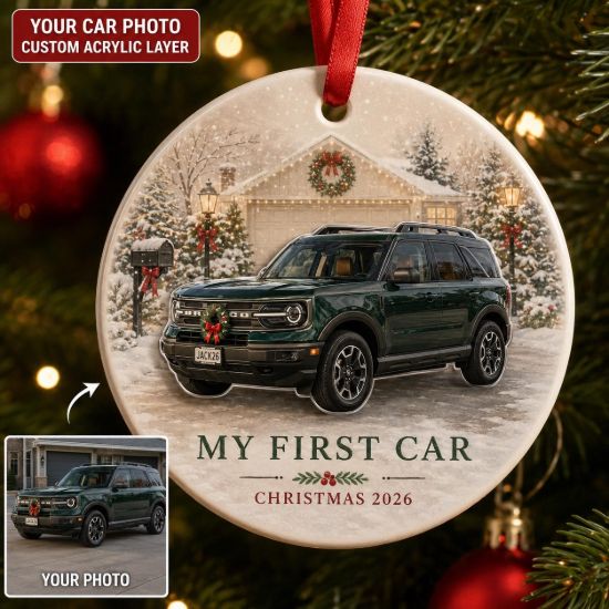 Picture of Personalized First Car Ornament, Custom Car Photo Christmas Gift, 2 Layer Ceramic Acrylic Ornament, New Driver Keepsake, 2026 Car Gift