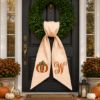Picture of Personalized Fall Wreath Sash, Embroidered Pumpkin Football Monogram Bow, Custom Initial Front Door Wreath Sash, Thanksgiving Porch Decor