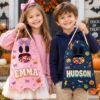 Picture of Personalized Trick or Treat Bag for Kids, Custom Name Ghost Halloween Candy Bag, Boys Girls Halloween Tote, Toddler Candy Sack Halloween