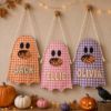 Picture of Personalized Gingham Trick or Treat Bag for Kids, Custom Name Ghost Halloween Candy Bag, Plaid Halloween Tote, Toddler Candy Sack Halloween