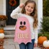 Picture of Personalized Gingham Trick or Treat Bag for Kids, Custom Name Ghost Halloween Candy Bag, Plaid Halloween Tote, Toddler Candy Sack Halloween