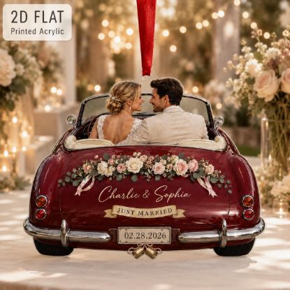 Picture of Personalized Wedding Car Ornament, Custom Couple Photo Just Married Gift, 2D Flat Acrylic Ornament, Newlywed Gift, Wedding 2026 Couple Gift