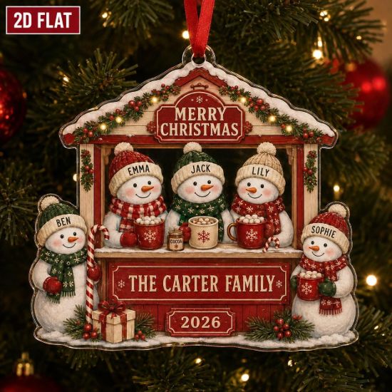 Picture of Personalized Snowman Family Ornament, Custom Name Christmas Ornament, Family of 5 Gift, 2D Flat Holiday Keepsake, Christmas 2026 Decor Gift