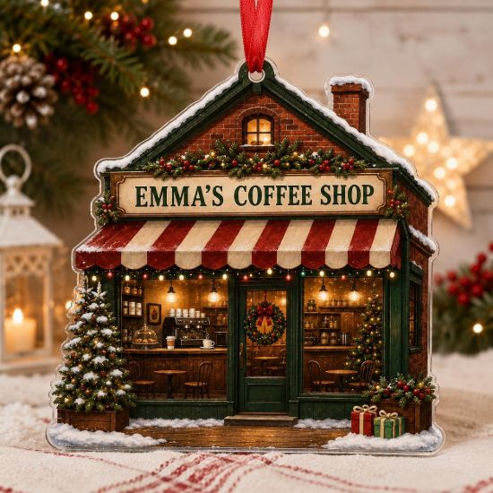 Picture of Personalized Coffee Shop Ornament, Custom Cafe Name Christmas Gift, Coffee Lover Ornament, Barista Gift, Small Business Keepsake 2026