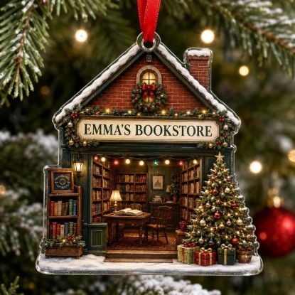 Picture of Personalized Bookstore Christmas Ornament, Custom Shop Name Acrylic Ornament, Book Lover Gift, Small Business Owner Keepsake, Christmas 2026