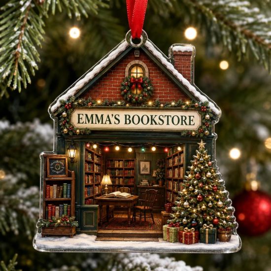 Picture of Personalized Bookstore Christmas Ornament, Custom Shop Name Acrylic Ornament, Book Lover Gift, Small Business Owner Keepsake, Christmas 2026