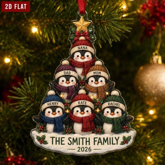 Picture of Personalized Penguin Family Ornament, Custom Names Christmas Gift, Family of 6 Keepsake, 2D Flat Holiday Ornament, Christmas Decor 2026