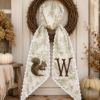 Picture of Personalized Squirrel Hunting Wreath Sash, Toile Monogram Sash, Woodland Fall Wreath Bow, Custom Initial Thanksgiving Sash, Fall Decor Gift