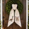 Picture of Personalized Goose Hunting Wreath Sash, Neutral Toile Monogram Sash, Custom Thanksgiving Sash, Farmhouse Hostess Gift, Autumn Wreath Bow