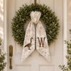 Picture of Personalized Goose Hunting Wreath Sash, Neutral Toile Monogram Sash, Custom Thanksgiving Sash, Farmhouse Hostess Gift, Autumn Wreath Bow