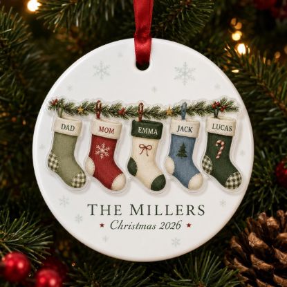 Picture of Personalized Family Christmas Ornament, Custom Stocking Names 2 Layer Ceramic Acrylic Ornament, Family Keepsake, Christmas Gift for Family