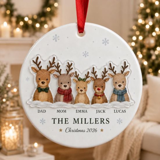 Picture of Personalized Family Deer Christmas Ornament, Custom Reindeer 2 Layer Ceramic Acrylic Ornament, Christmas Gift for Parents, Christmas 2026