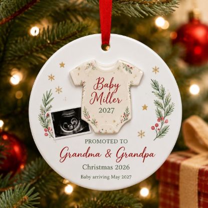 Picture of Pregnancy Announcement Christmas Ornament, Promoted To Grandma Grandpa Gift, Baby Reveal Keepsake, Custom Ultrasound Photo Ornament 2026