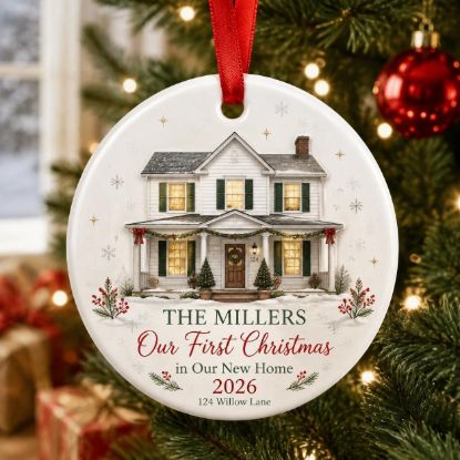 Picture of Personalized New Home Christmas Ornament, First Christmas In Our New Home Gift, Custom House Ceramic Acrylic Ornament, Family Keepsake 2026
