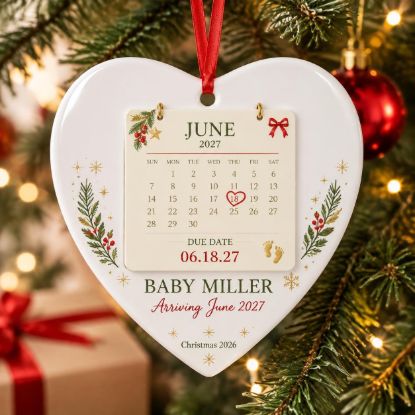 Picture of Personalized Pregnancy Announcement Ornament, Baby Due Date Calendar Christmas Ornament, Custom Baby Reveal Ceramic Acrylic Keepsake 2026