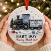 Picture of Personalized Baby Boy Christmas Ornament, Pregnancy Announcement Train Ornament, Baby Coming 2027, Ceramic Acrylic Keepsake Gift for Parents