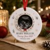 Picture of Personalized Pregnancy Announcement Ornament, Custom Ultrasound Photo 2 Layer Ceramic Acrylic Ornament, Baby Coming 2027, Christmas Keepsake