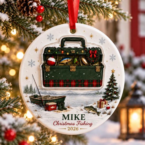Picture of Personalized Fishing Christmas Ornament, Custom Tackle Box 2 Layer Ceramic Acrylic Ornament, Fisherman Gift, Fishing Keepsake Gift 2026