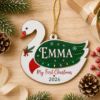 Picture of Personalized First Christmas Ornament, Custom Name Swan Wood Ornament, Baby First Christmas Gift, Personalized Kids Keepsake, Christmas 2026