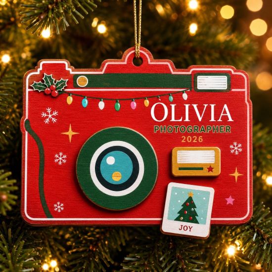 Picture of Personalized Photographer Christmas Ornament, Custom Name Camera Wood Ornament, Photography Custom Gift, Photographer Christmas Keepsake