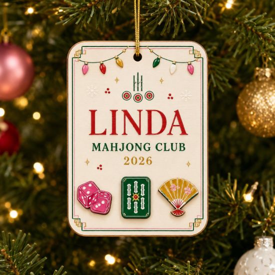 Picture of Personalized Mahjong Christmas Ornament, Custom Name Mahjong Club Wood Ornament, Mahjong Player Gift for Women, Game Night Keepsake 2026