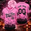 Picture of Personalized Pink Halloween Baseball Jersey, Custom Name Number, Breast Cancer Awareness Shirt, Spooky Pumpkin Bat Team Jersey Gift