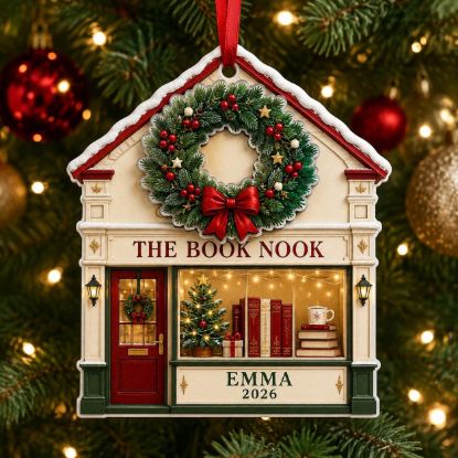 Picture of Personalized Book Lover Christmas Ornament, Custom Name Bookstore Ornament, Reader Gift, Bookworm Gift, Christmas Reading Decor