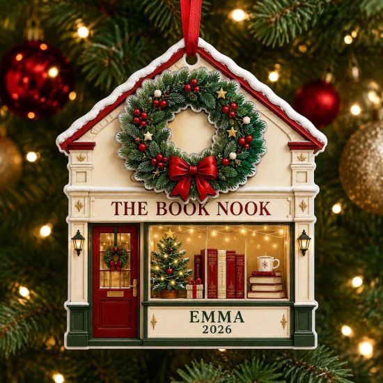 Picture of Personalized Book Lover Christmas Ornament, Custom Name Bookstore Ornament, Reader Gift, Bookworm Gift, Christmas Reading Decor