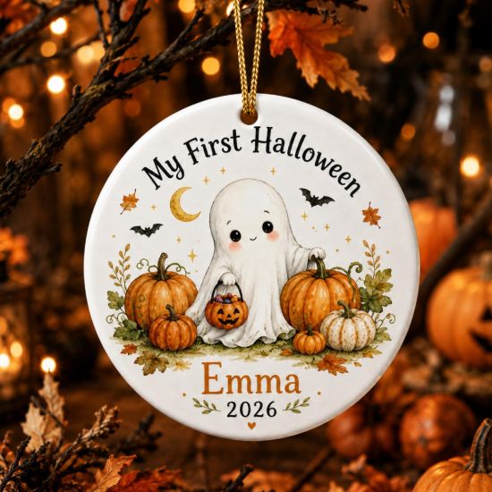 Picture of Baby’s First Halloween Ornament, Personalized Baby Name Halloween Ornament, Cute Ghost Pumpkin Keepsake Gift, Newborn Halloween 2026