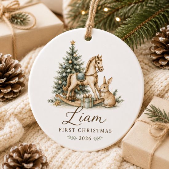 Picture of Baby’s First Christmas Ornament, Personalized Baby Name Ornament, Rocking Horse Christmas Keepsake, Newborn Gift, First Xmas 2026