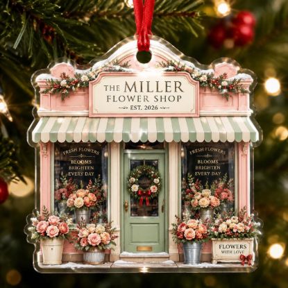 Picture of Personalized Flower Shop Christmas Ornament, Custom Florist Store Acrylic Ornament, Flower Lover Gift, Floral Business Keepsake Decor 2026