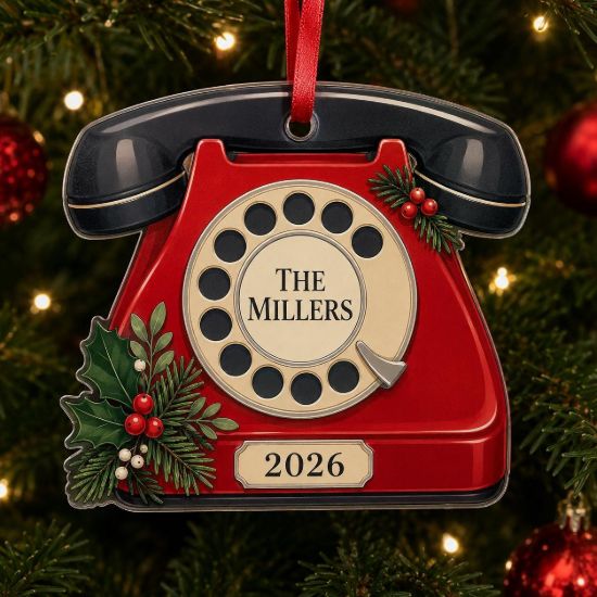 Picture of Personalized Vintage Telephone Christmas Ornament, Custom Family Acrylic Ornament, Retro Phone Gift, Holiday Keepsake Decor, Christmas 2026