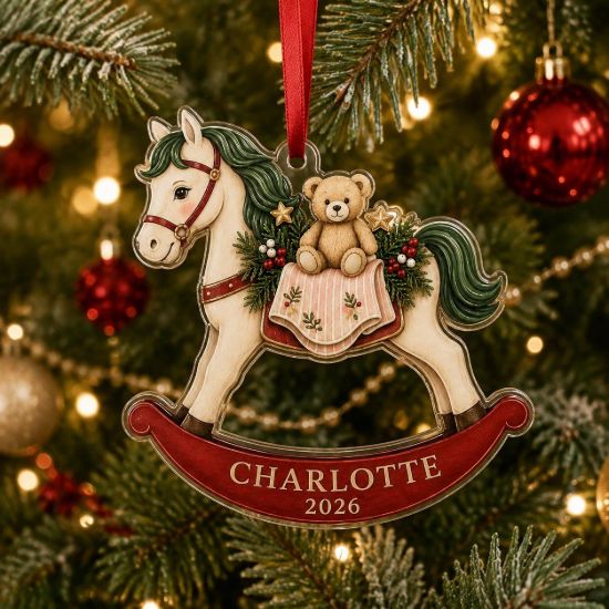 Picture of Personalized Rocking Horse Christmas Ornament, Custom Baby Acrylic Ornament, Nursery Keepsake Gift, First Christmas Memory Decor 2026