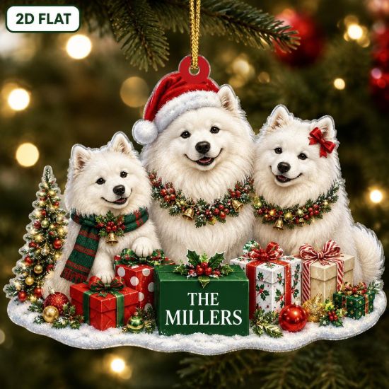 Picture of Personalized Samoyed Christmas Ornament, Custom Samoyed Family Ornament, Samoyed Dog Christmas Decor,Samoyed Lover Gift, Pet Family Keepsake