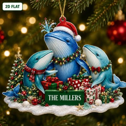 Picture of Personalized Whale Family Christmas Ornament, Custom Ocean Animal Acrylic Ornament, Marine Lover Gift, Coastal Holiday Keepsake Decor 2026