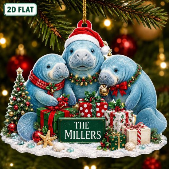 Picture of Personalized Manatee Christmas Ornament, Custom West Indian Manatee Acrylic Ornament, Sea Animal Lover Gift, Ocean Keepsake, Holiday Decor
