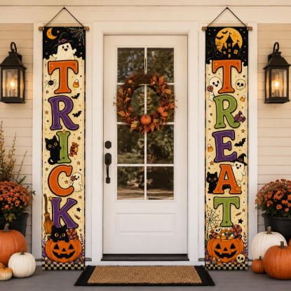 Picture of Trick Or Treat Set Halloween Door Banners, Halloween Porch Decor, Spooky Outdoor Decoration, Front Door Hanging, Home Decor Halloween 2026